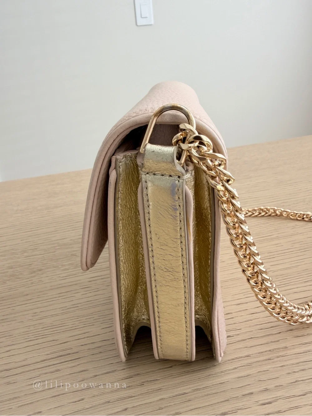 Tory Burch Blush Pink Pebbled Leather Chain Crossbody Bag